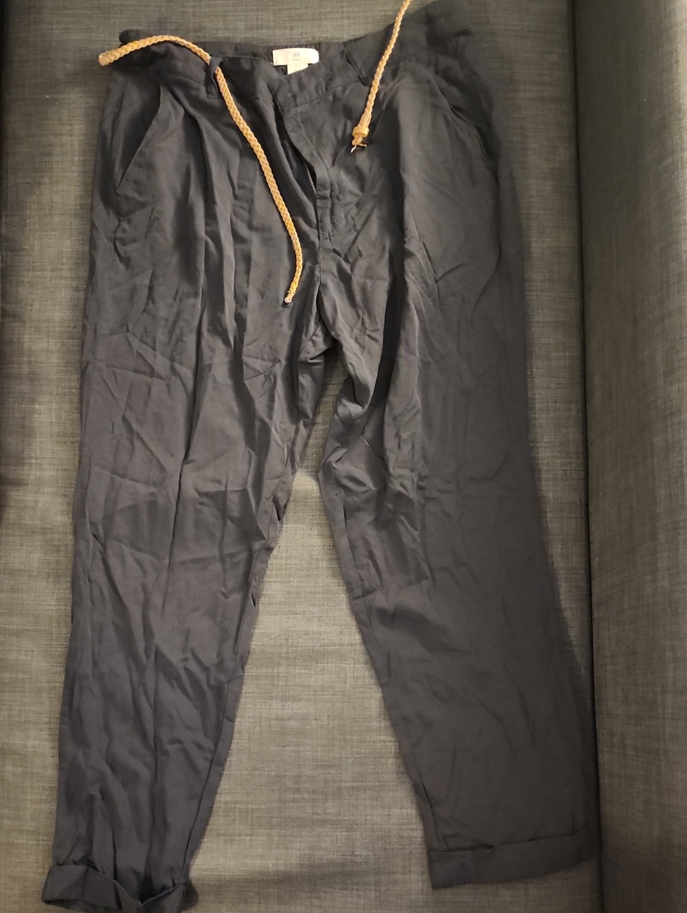 H&M Navy Drawstring Chinos with Tan Rope